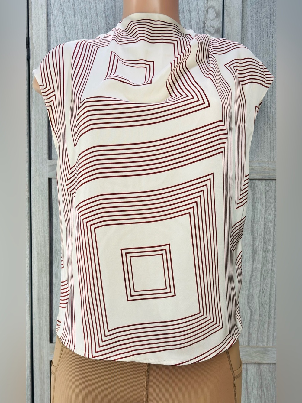 H&M Cream Camisole with Burgundy Geometric Stripes